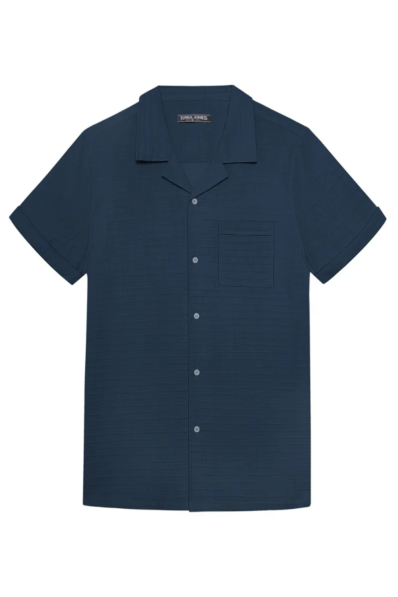 Men Textured Cotton Shirt Casual Short Sleeve Lapel Collar Flat Hem Tops sold by Paul Jones product image thumbnail 2