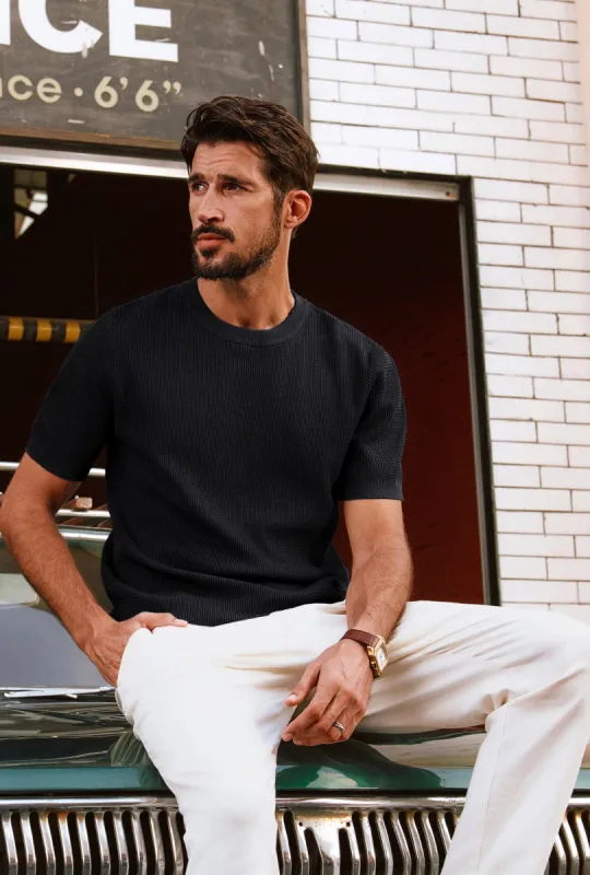 Men Basic Textured Knitted T-Shirt Short Sleeve Crew Neck Tops Knitwear sold by Paul Jones