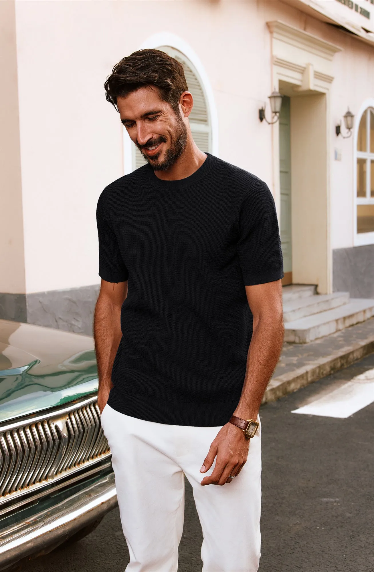 Men Basic Textured Knitted T-Shirt Short Sleeve Crew Neck Tops Knitwear sold by Paul Jones product image thumbnail 5