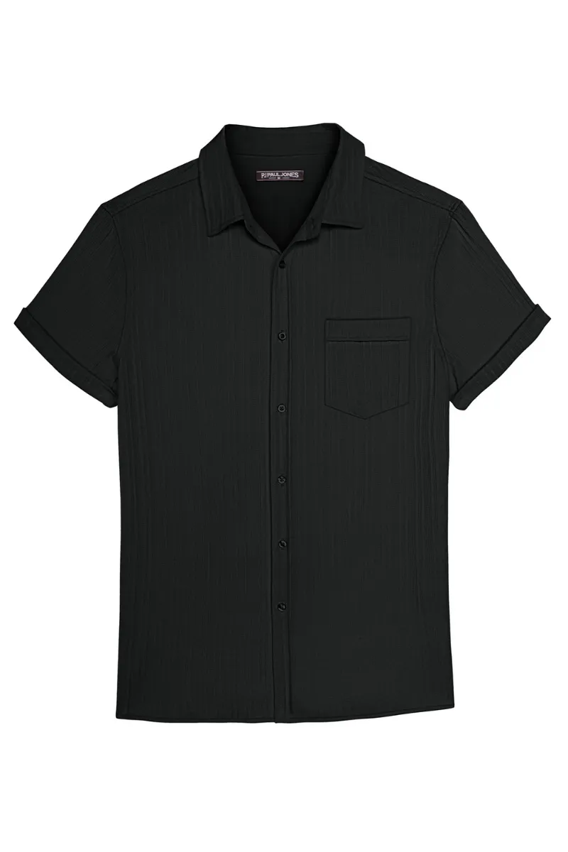 Men Straight Shirt Casual Short Sleeve Lapel Collar Button-up Tops sold by Paul Jones product image thumbnail 2