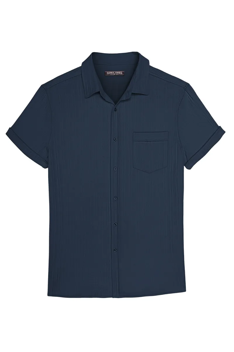 Men Straight Shirt Casual Short Sleeve Lapel Collar Button-up Tops sold by Paul Jones product image thumbnail 3