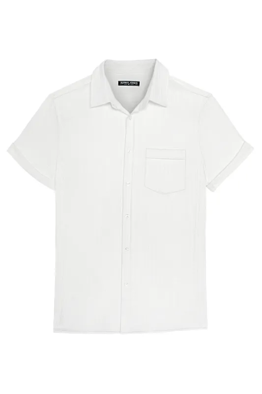 Men Straight Shirt Casual Short Sleeve Lapel Collar Button-up Tops sold by Paul Jones