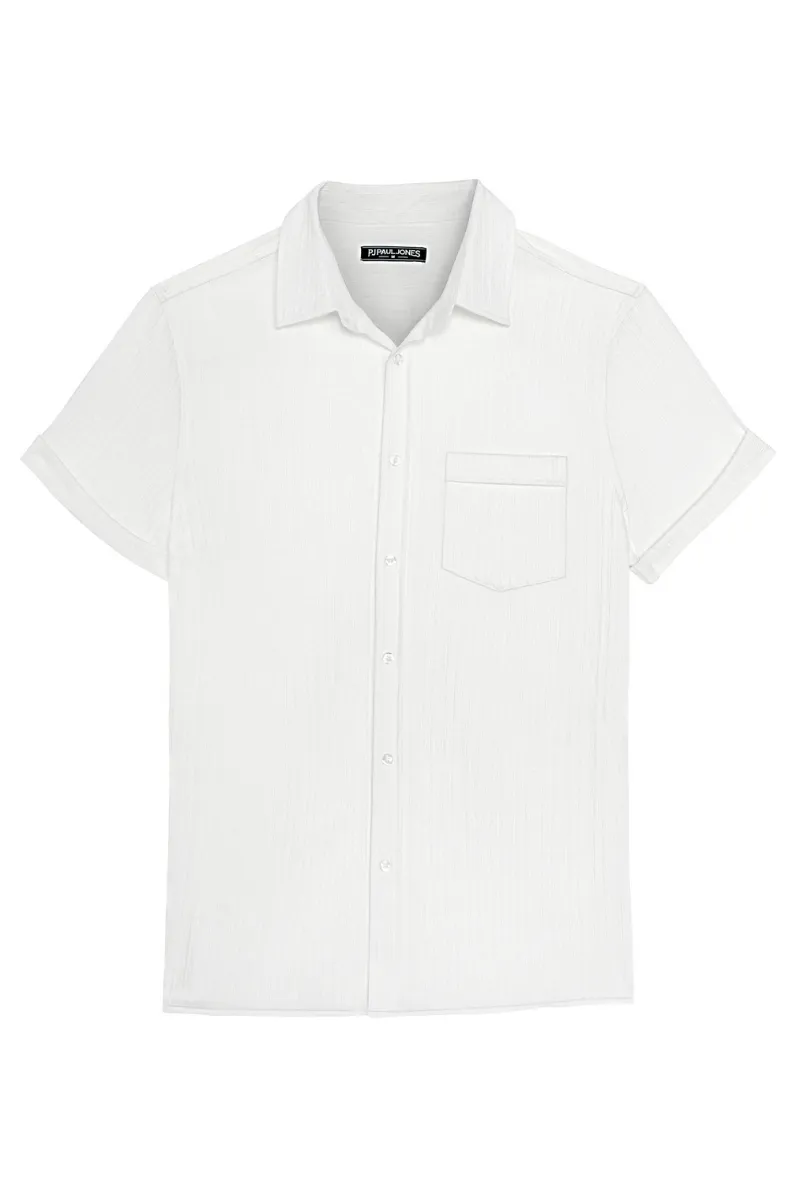 Men Straight Shirt Casual Short Sleeve Lapel Collar Button-up Tops sold by Paul Jones