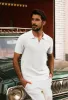 Men Textured Knitted Polo-Shirt Short Sleeve Lapel Collar V-Neck Tops sold by Paul Jones