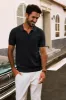 Men Textured Knitted Polo-Shirt Short Sleeve Lapel Collar V-Neck Tops sold by Paul Jones