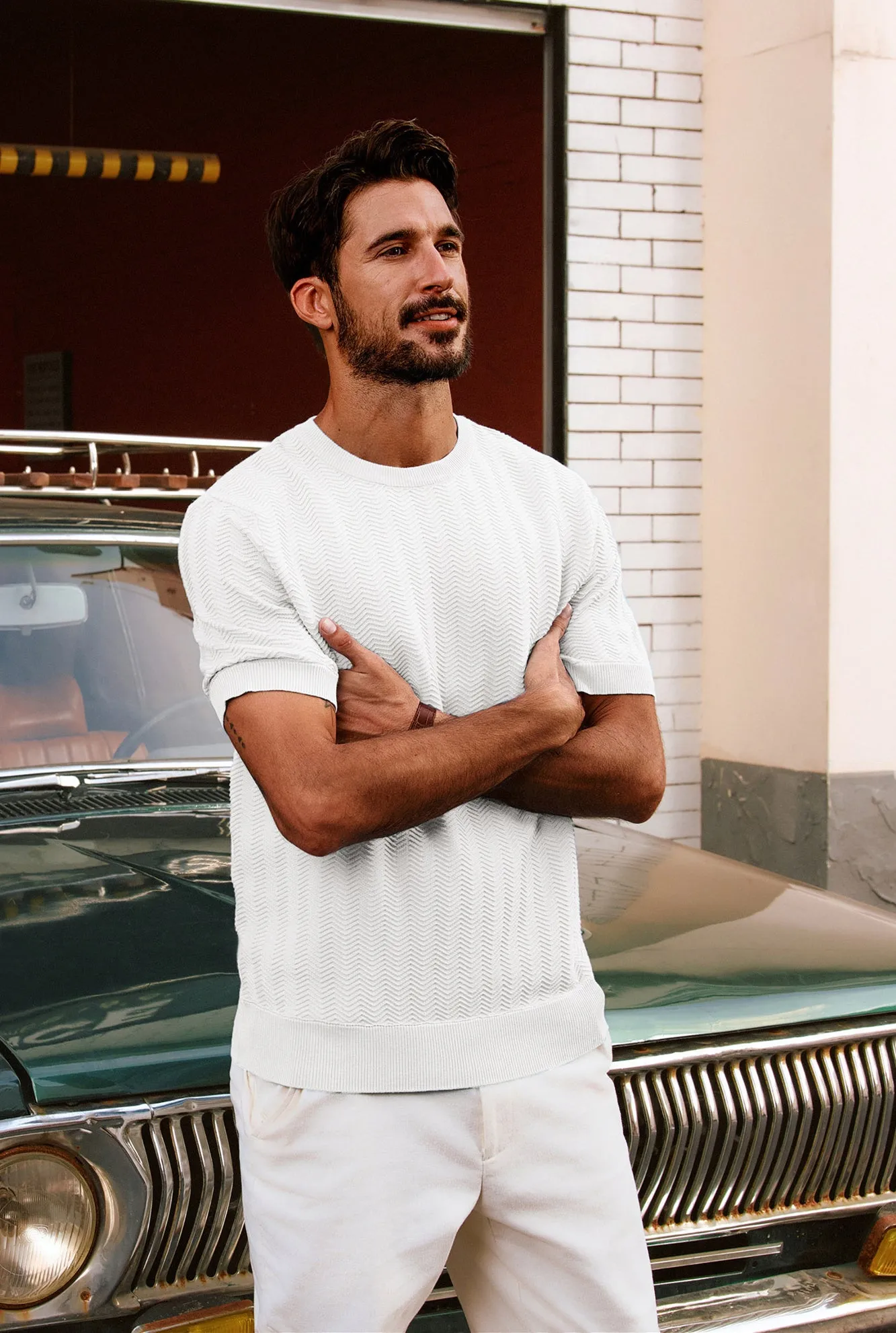 Men Herringbone Textured Knitted T-Shirt Short Sleeve Crew Neck Tops Knitwear sold by Paul Jones product image thumbnail 5