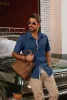 Men Classic Collar Shirt Casual Short Sleeve Curved Hem Button-up Tops sold by Paul Jones