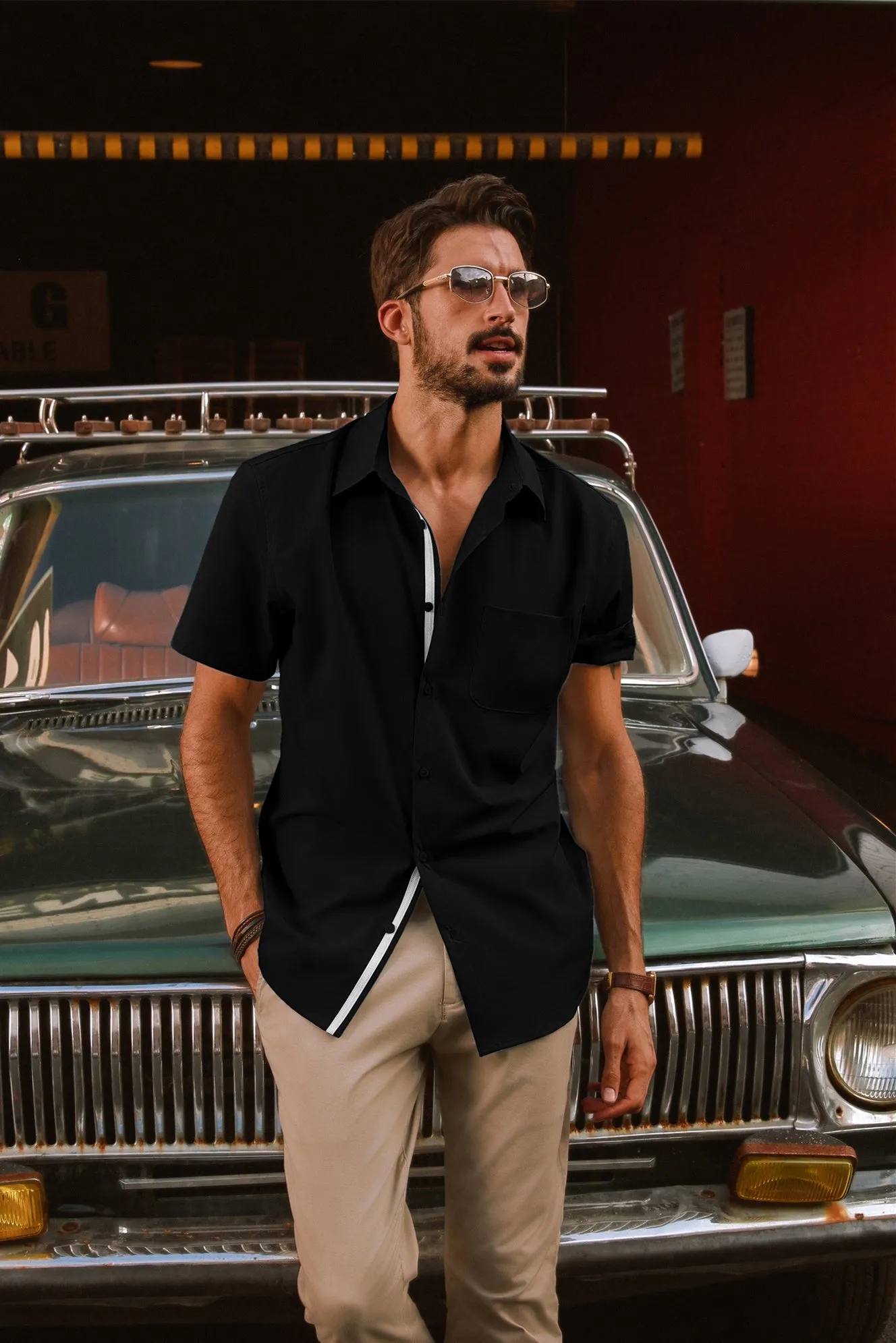 Men Classic Collar Shirt Casual Short Sleeve Curved Hem Button-up Tops sold by Paul Jones product image thumbnail 2
