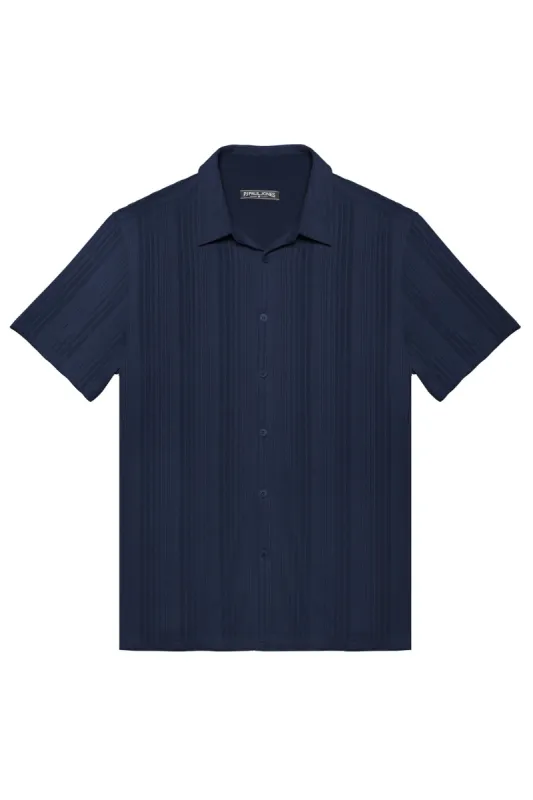 Men Textured Shirt Short Sleeve Classic Collar Flat Hem Button-up Tops sold by Paul Jones