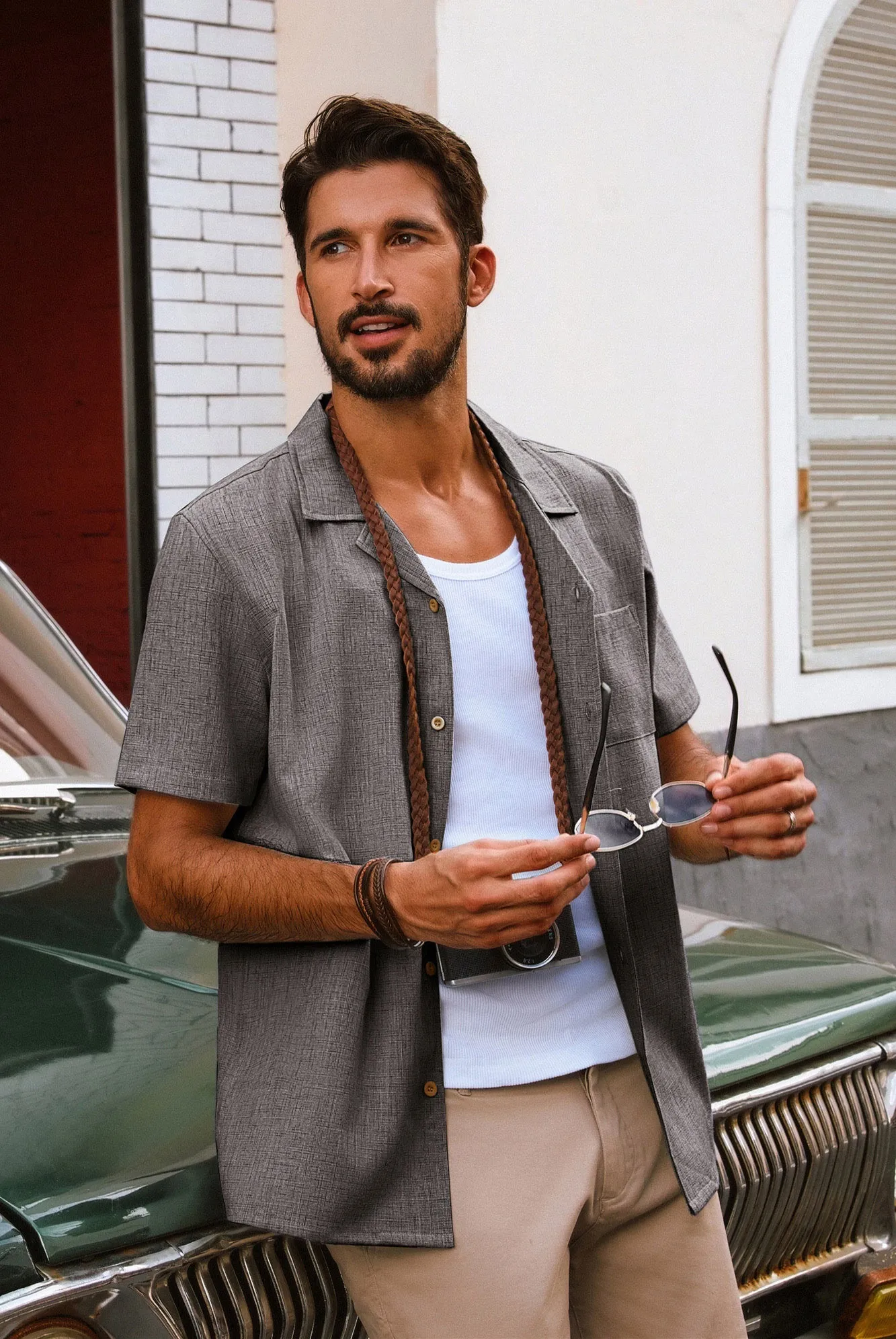 Men Basic Camp-Collar Shirt Casual Short Sleeve Button-up Tops sold by Paul Jones product image thumbnail 5