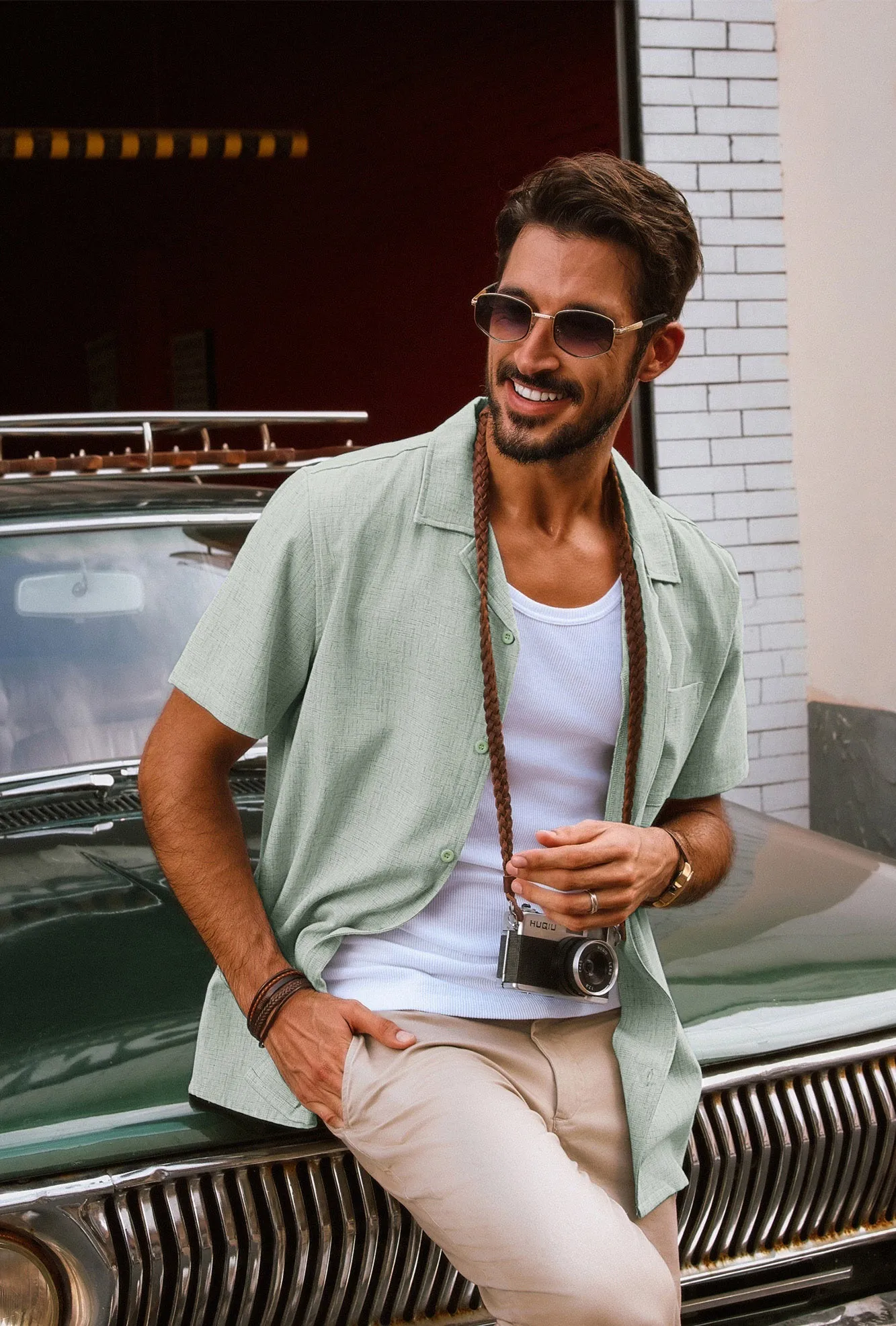 Men Basic Camp-Collar Shirt Casual Short Sleeve Button-up Tops sold by Paul Jones product image thumbnail 2