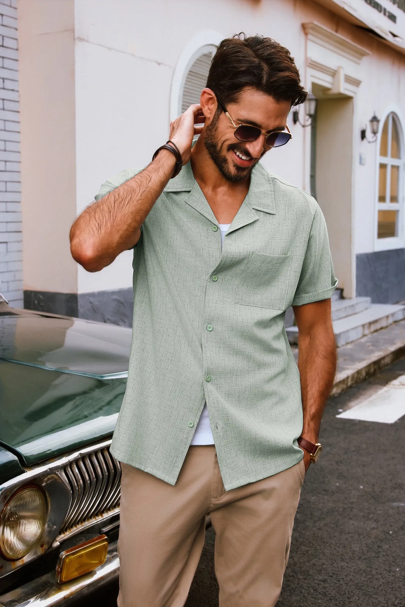 Men Basic Camp-Collar Shirt Casual Short Sleeve Button-up Tops sold by Paul Jones product image thumbnail 3