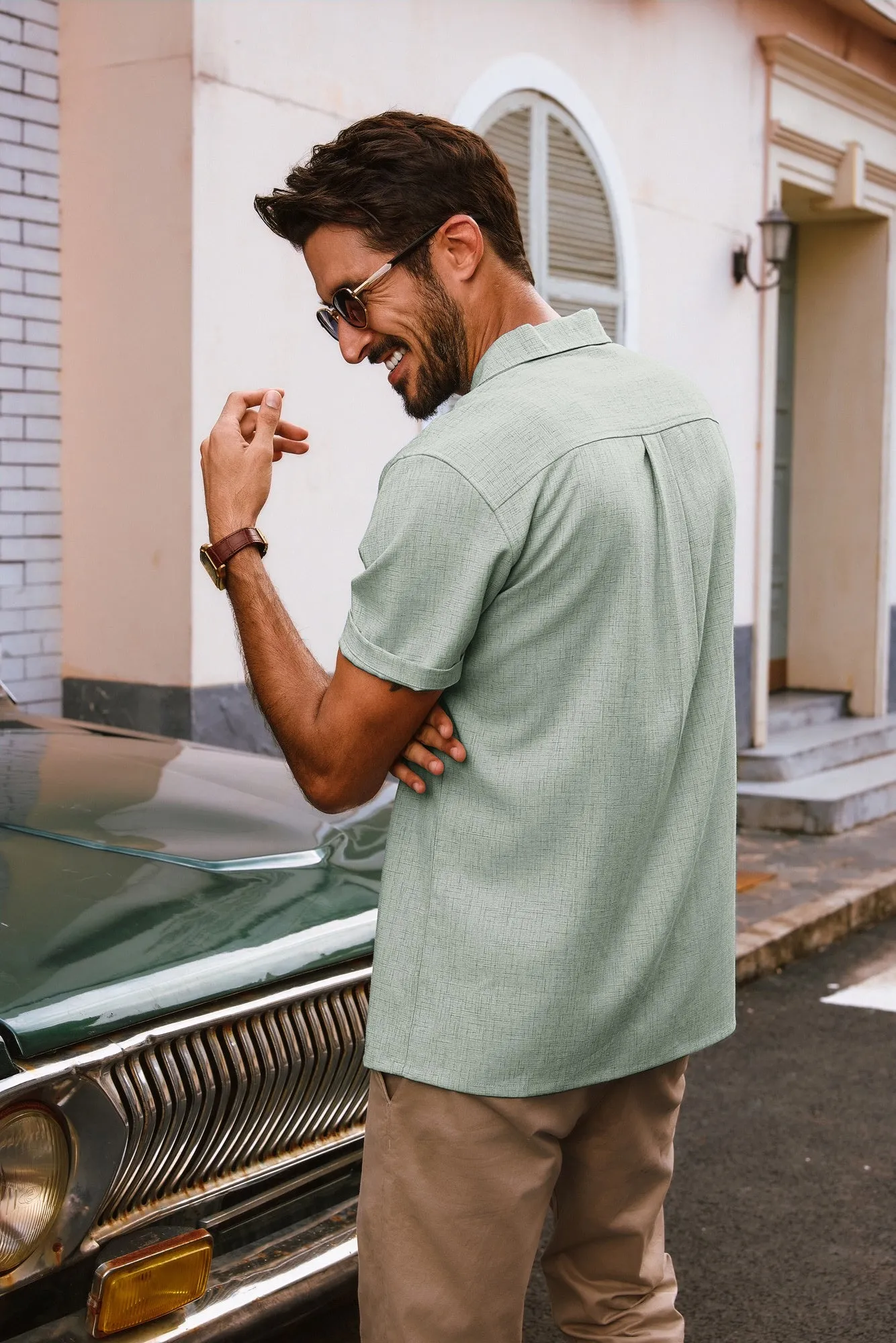 Men Basic Camp-Collar Shirt Casual Short Sleeve Button-up Tops sold by Paul Jones product image thumbnail 4