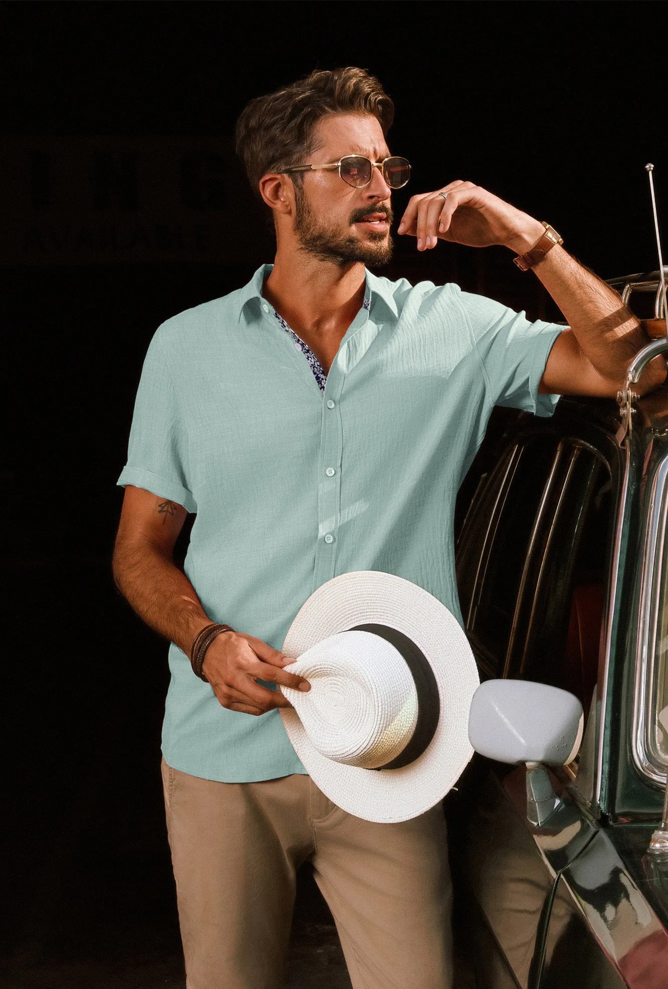 Men Straight Shirt Casual Short Sleeve Lapel Collar Button-up Tops sold by Paul Jones product image thumbnail 4