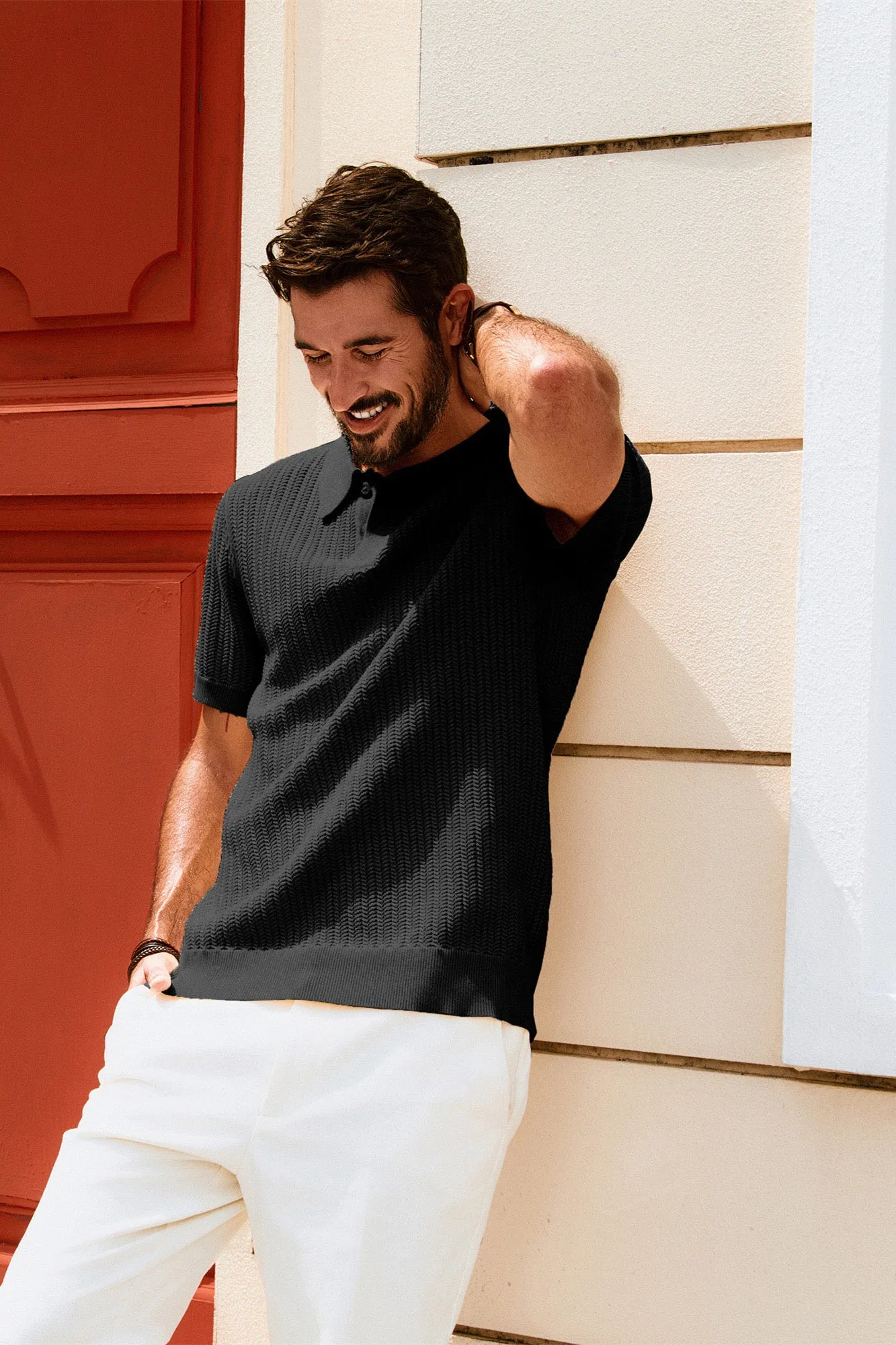 Men Wheatear Textured Polo-Shirt Short Sleeve Lapel Collar Knitwear Tops sold by Paul Jones product image thumbnail 2