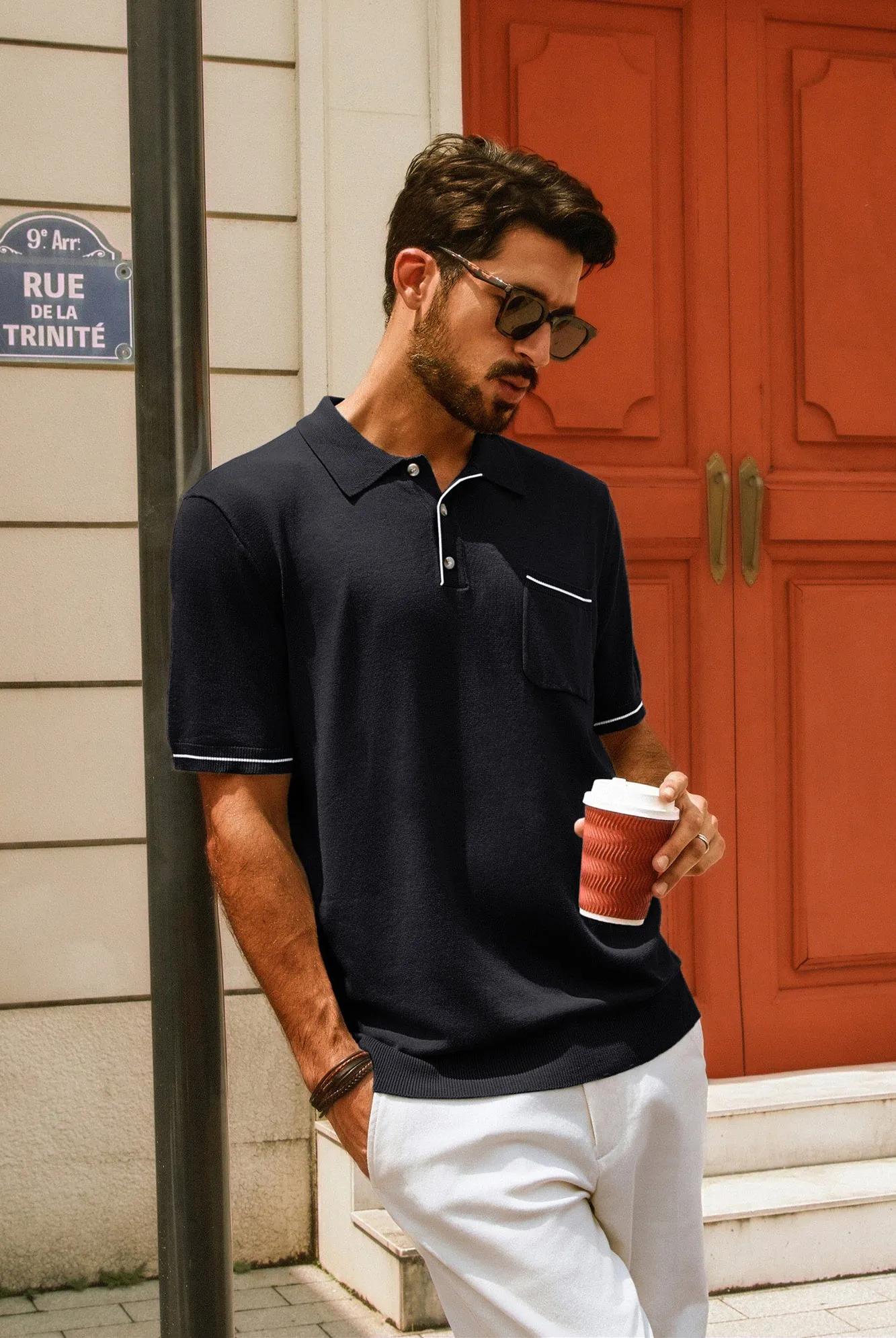 Men Knitted Polo-Shirt Short Sleeve Lapel Collar Button-up Neck Tops Knitwear sold by Paul Jones product image thumbnail 5