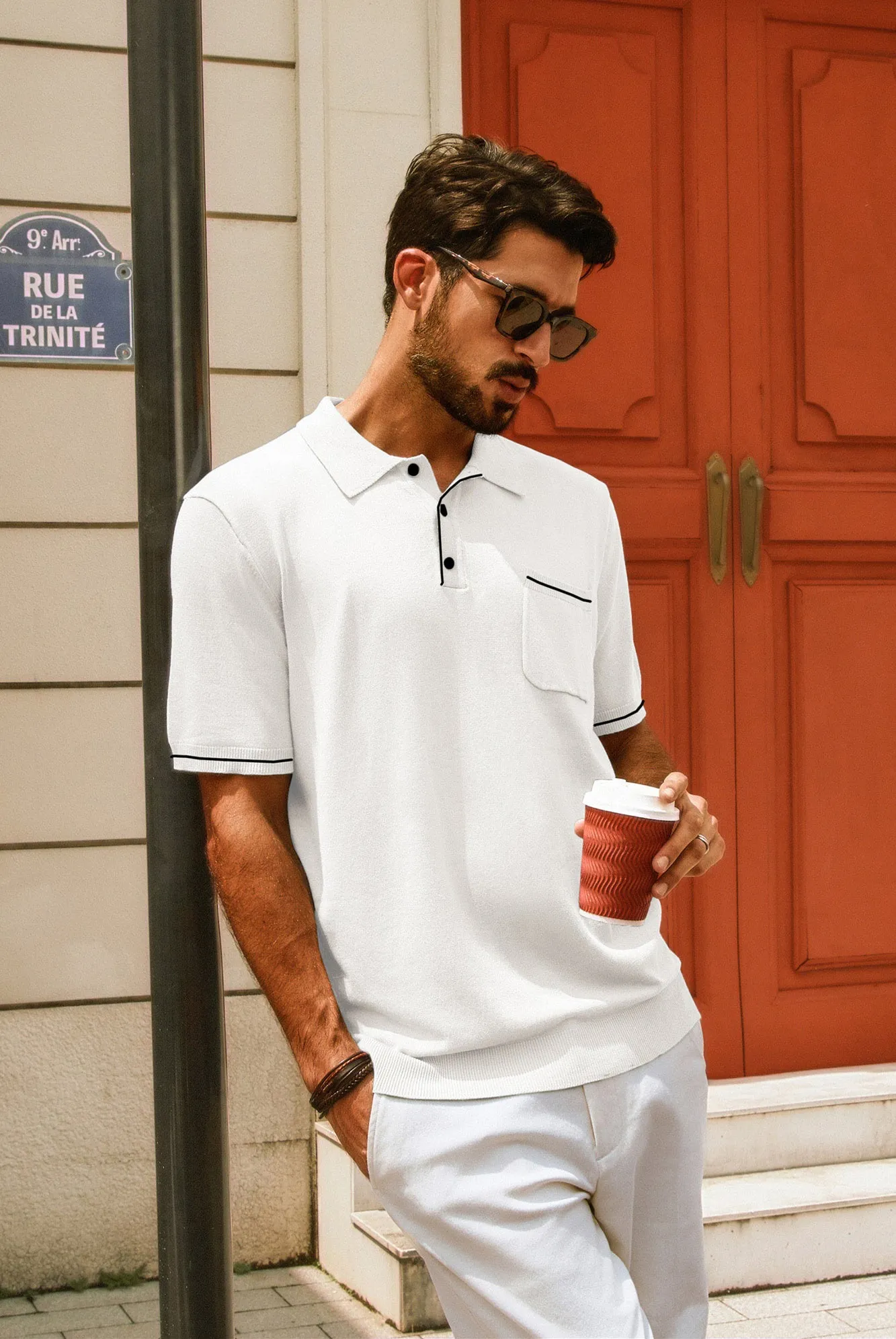 Men Knitted Polo-Shirt Short Sleeve Lapel Collar Button-up Neck Tops Knitwear sold by Paul Jones product image thumbnail 2