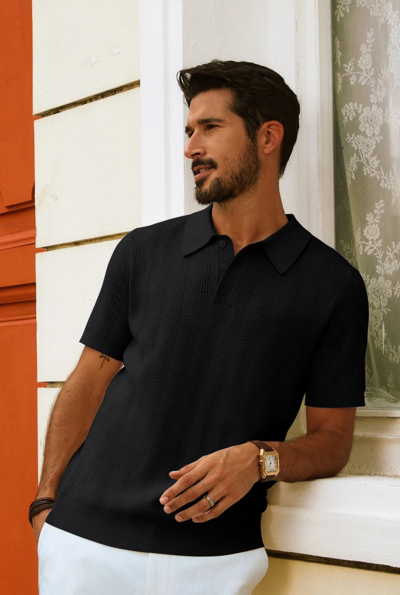 Men Textured Knitted Polo-Shirt Short Sleeve Lapel Collar Knitwear Tops sold by Paul Jones product image thumbnail 2