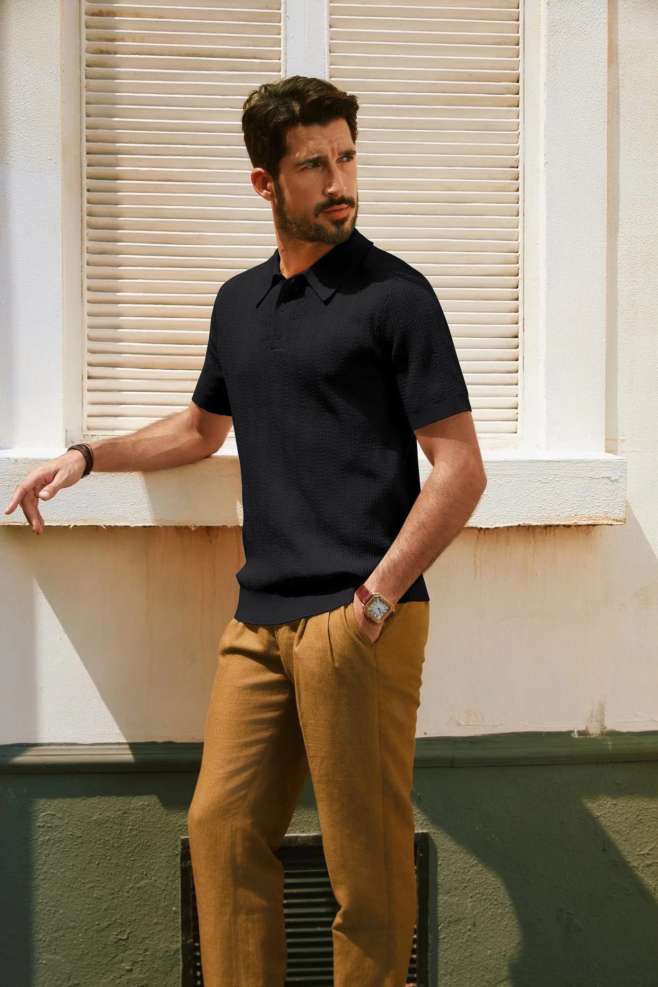 Men Textured Knitted Polo-Shirt Short Sleeve Lapel Collar Knitwear Tops sold by Paul Jones product image thumbnail 3
