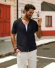 Men Textured Lapel Collar Cardigan Short Sleeve V-Neck Button-up Knitwear sold by Paul Jones