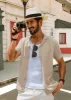 Men Textured Lapel Collar Cardigan Short Sleeve V-Neck Button-up Knitwear sold by Paul Jones