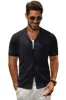 Men Textured Lapel Collar Cardigan Short Sleeve V-Neck Button-up Knitwear sold by Paul Jones