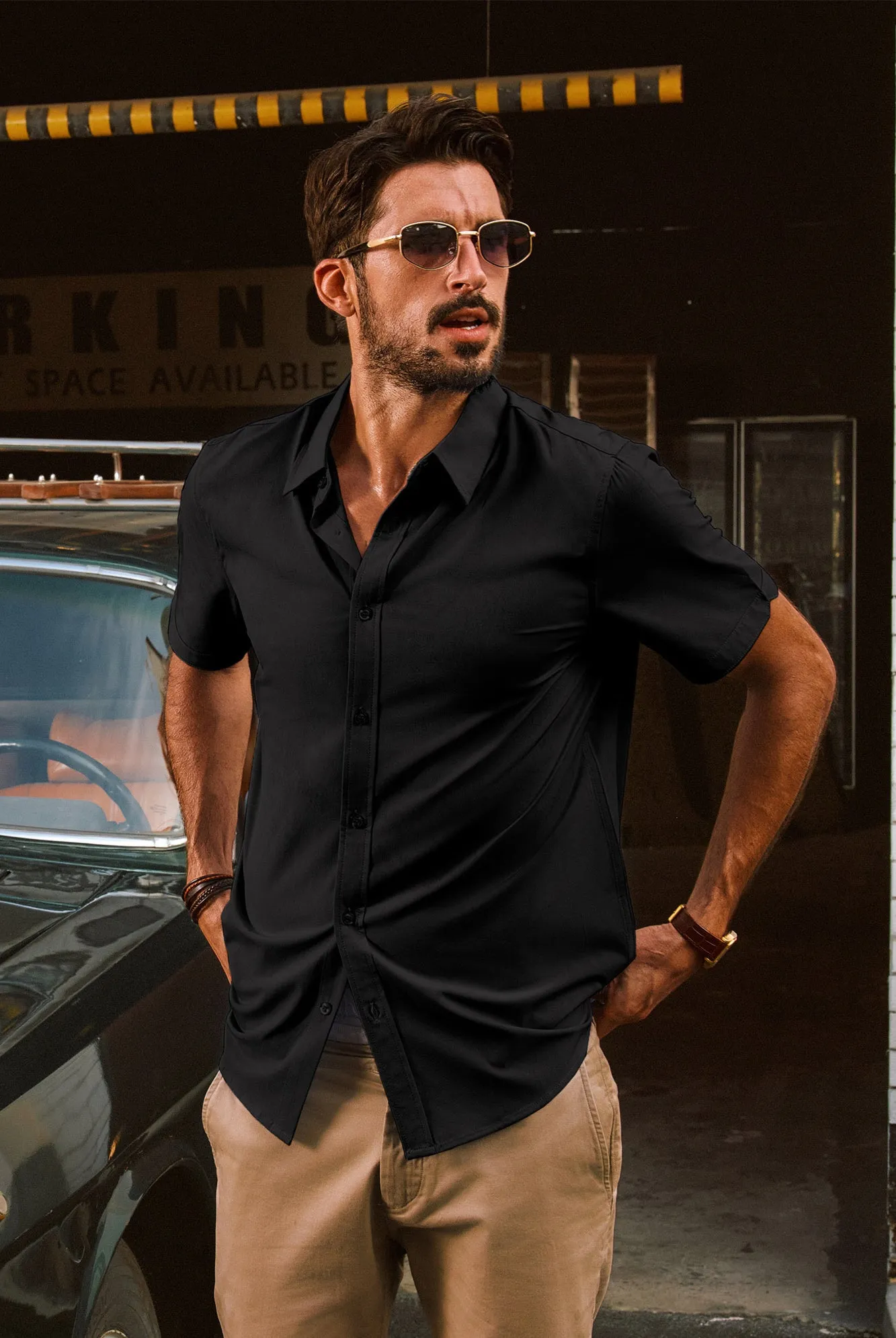 Men Basic Shirt Casual Short Sleeve Classic Collar Curved Hem Shirt Tops sold by Paul Jones product image thumbnail 2
