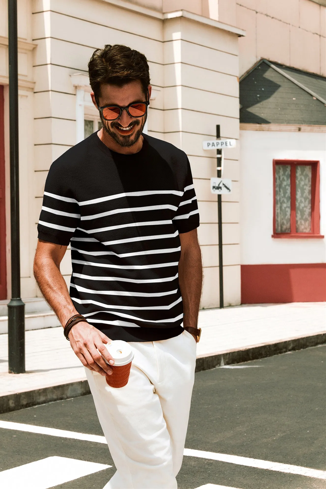 Men Striped Knitted T-Shirt Short Sleeve Crew Neck Ribbed Cuff Knitwear Tops sold by Paul Jones product image thumbnail 4