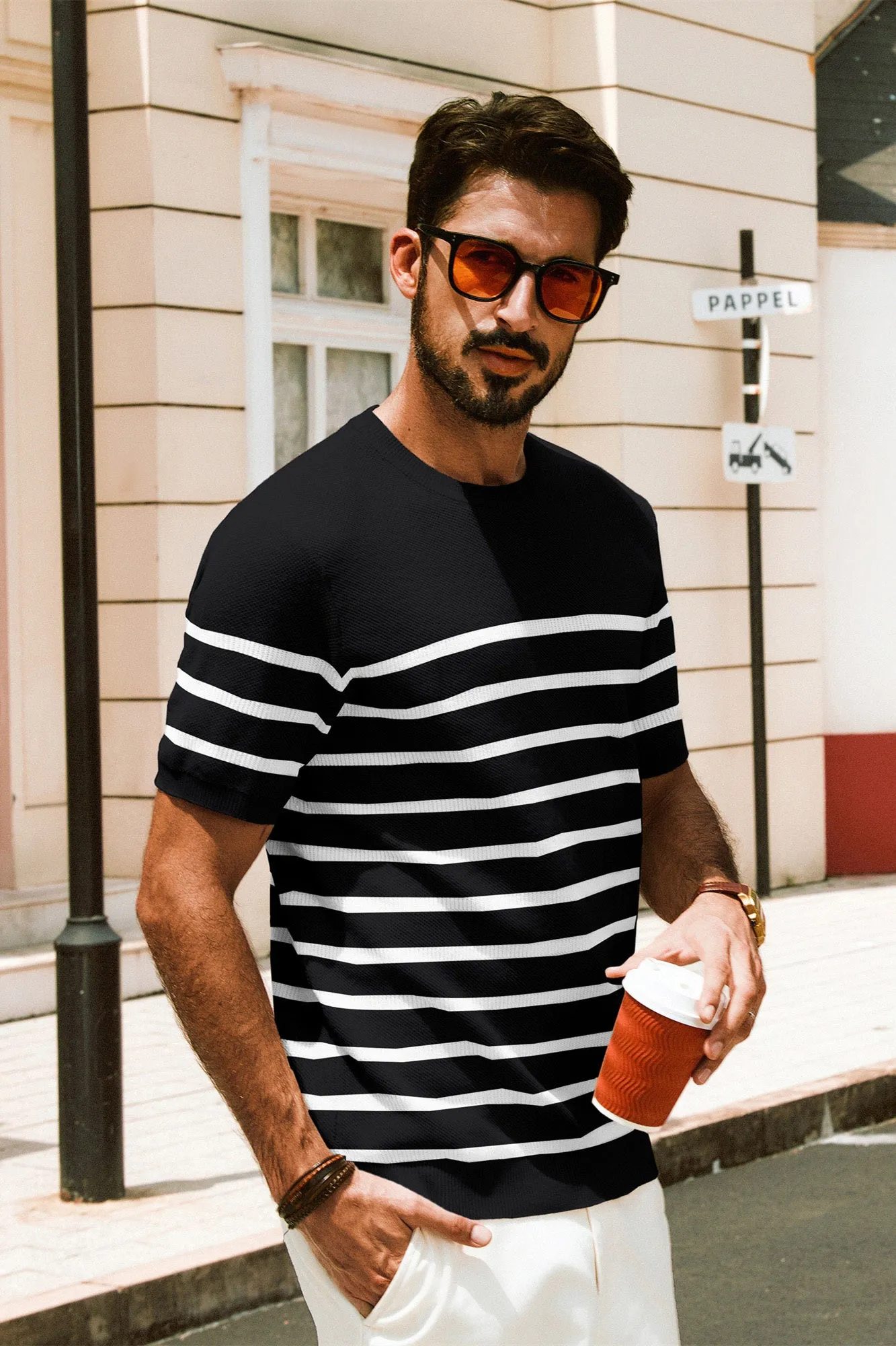 Men Striped Knitted T-Shirt Short Sleeve Crew Neck Ribbed Cuff Knitwear Tops sold by Paul Jones product image thumbnail 5