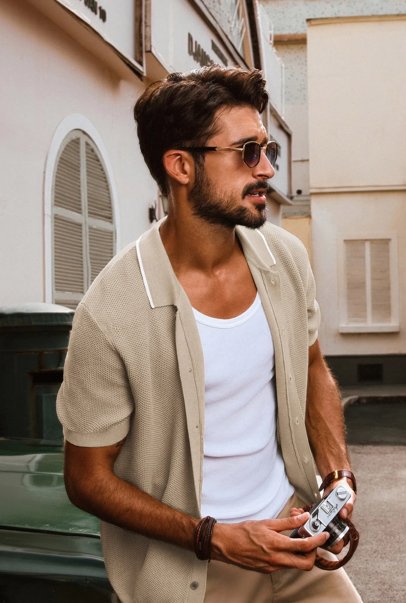 Men Textured Cardigan Short Sleeve Lapel Collar Button-up Sweater Knitwear sold by Paul Jones product image thumbnail 5