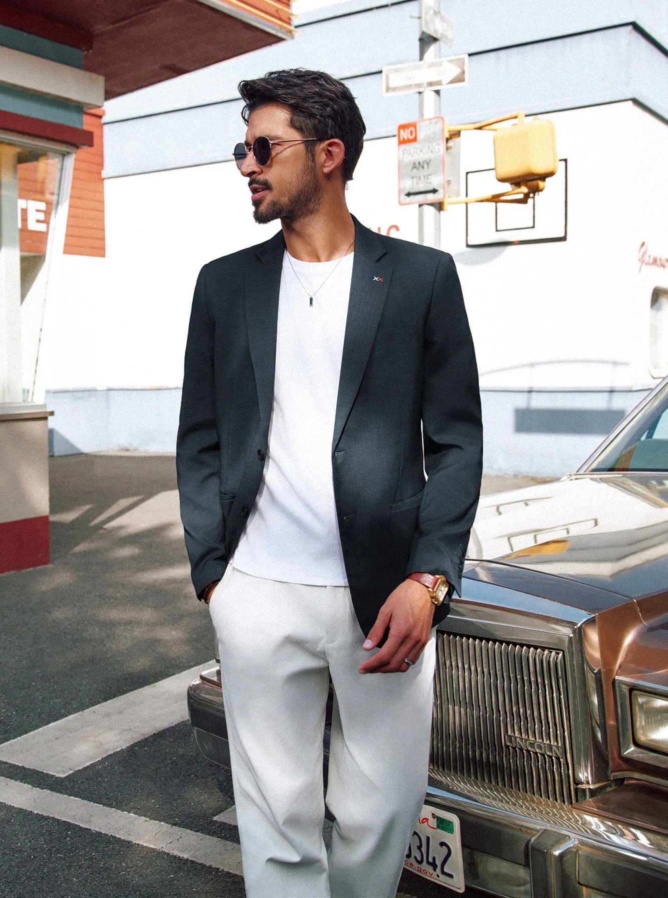 Men Two-Button Suit Coat Casual Back Slit Notch Lapel Blazer Coat sold by Paul Jones