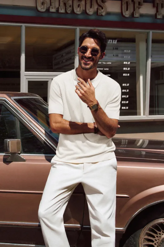 Men Textured Knitted Polo-Shirt Short Sleeve Lapel Collar Zip-up Neck Tops sold by Paul Jones