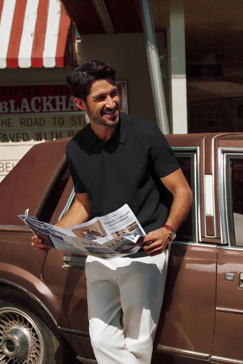 Men Waffle Textured Polo-Shirt Short Sleeve Lapel Collar Button-up Neck Tops sold by Paul Jones product image thumbnail 5