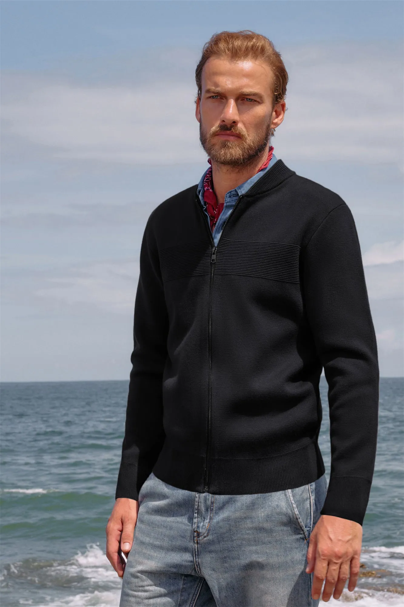 Men's Full Zip Up Sweater Casual Stand Collar Cardigan Lightweight Knit Jackets sold by Paul Jones product image thumbnail 2