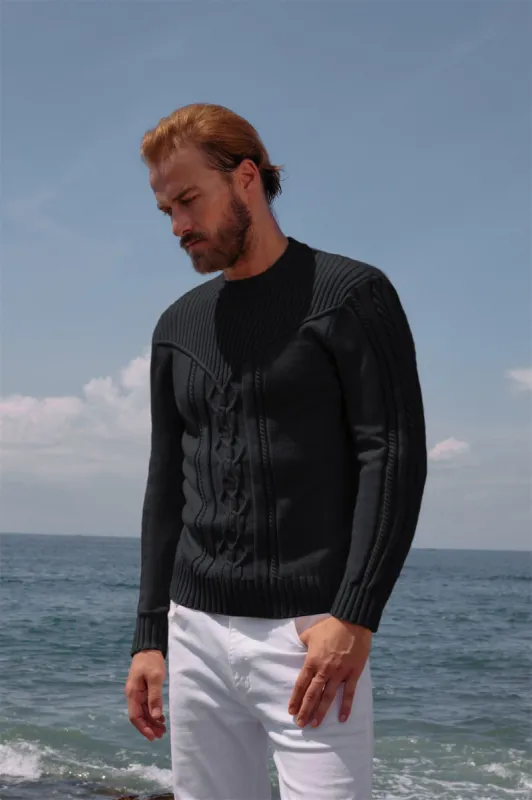 Mens Crewneck Sweater Lightweight Slim Fit Long Sleeve Cable Knitted Casual Sweater sold by Paul Jones