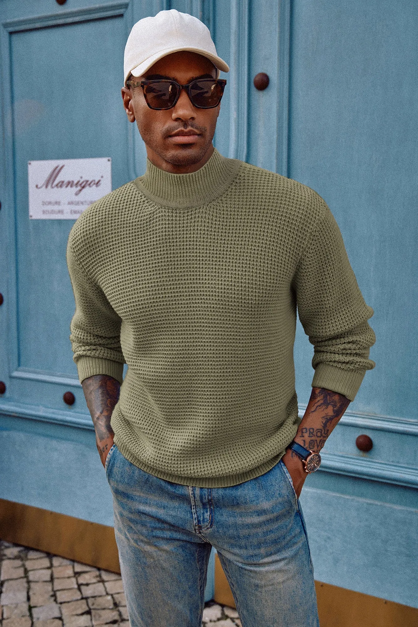 Paul Jones Mock Neck Sweaters Waffle Cable Knit Pullover Sweaters sold by Paul Jones product image thumbnail 4