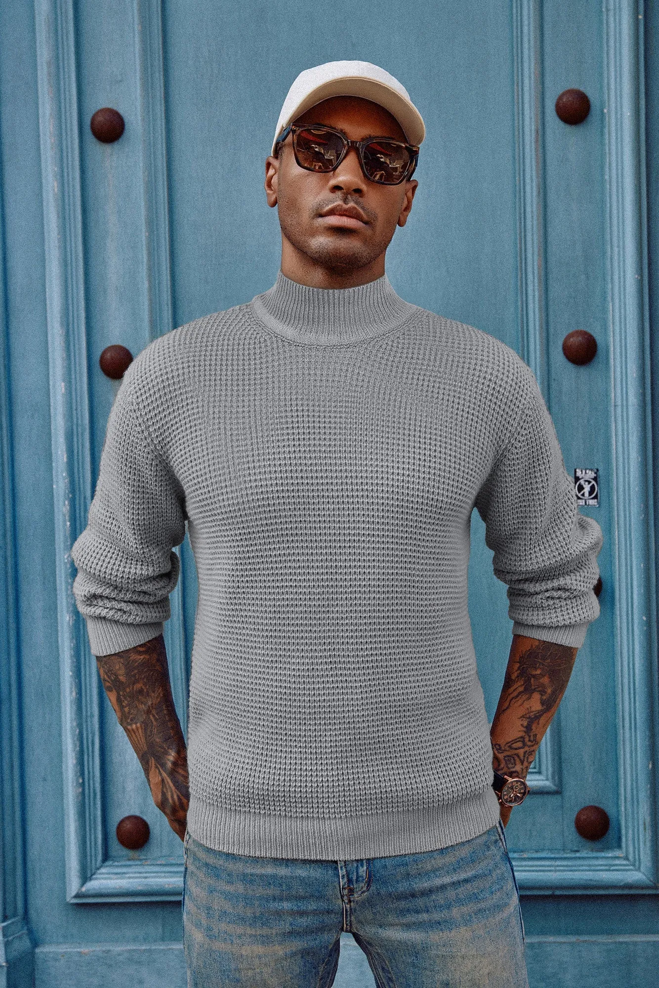 Paul Jones Mock Neck Sweaters Waffle Cable Knit Pullover Sweaters sold by Paul Jones product image thumbnail 2