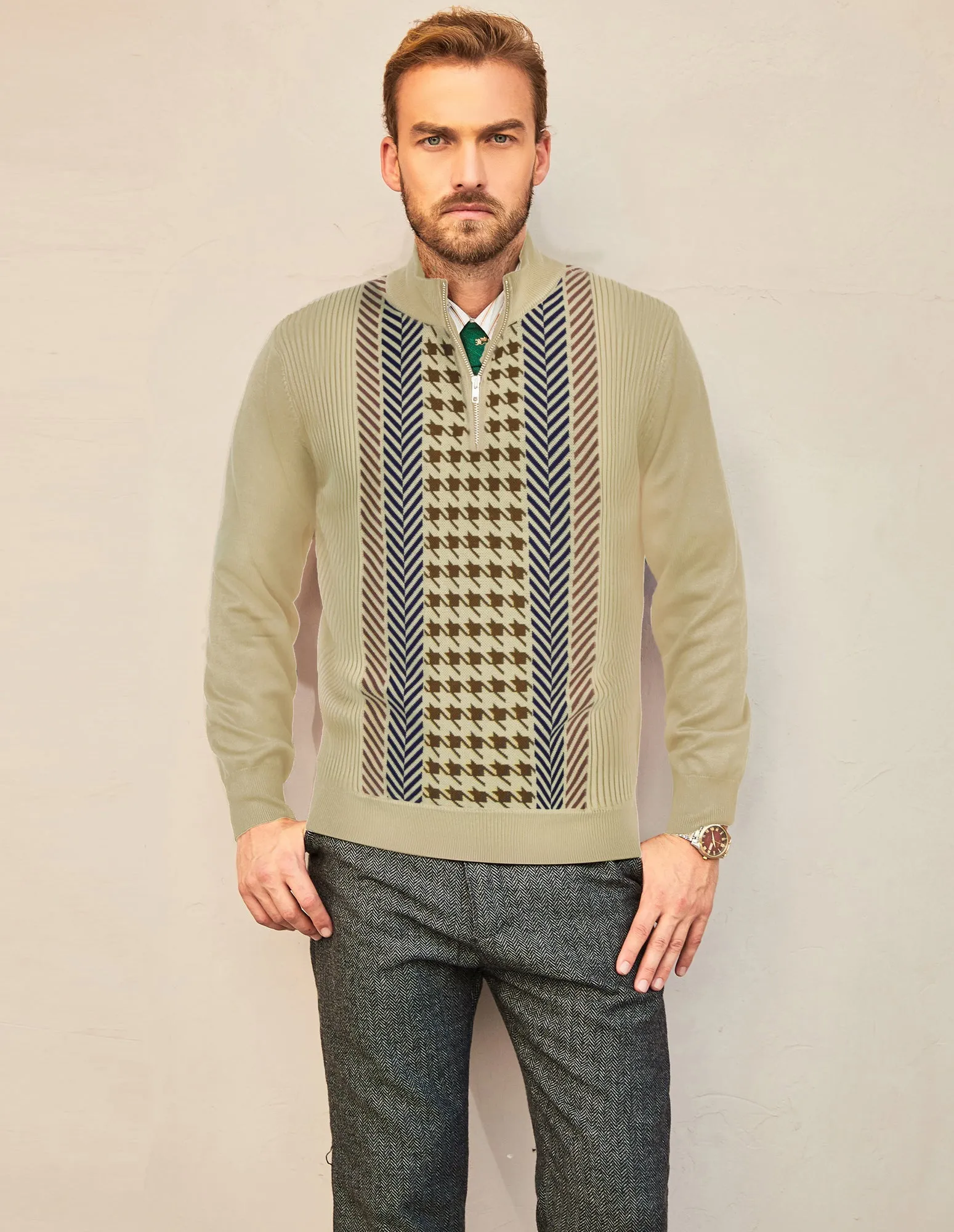 Men's Casual Quarter-Zip Sweaters Cable Knit Thermal Pullover Sweater sold by Paul Jones