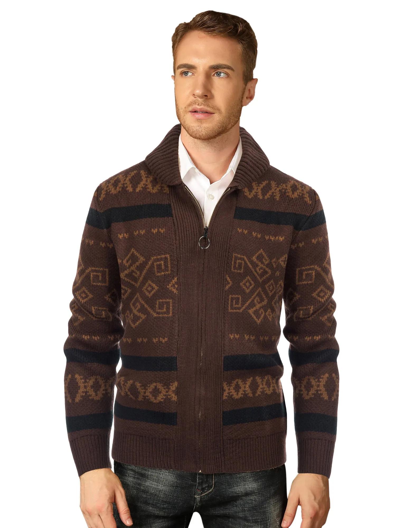 Men's Casual Curling Sweater Cardigans Zip Up Knitted Sweaters sold by Paul Jones