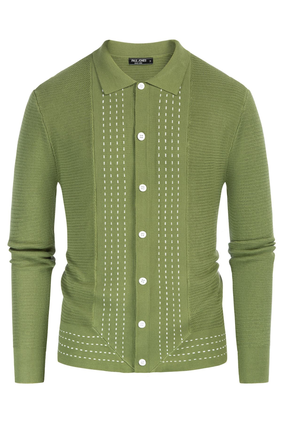 Mens Long Sleeve Button Down Knitted Cardigan Sweaters Stripe Polo Shirts sold by Paul Jones product image thumbnail 3