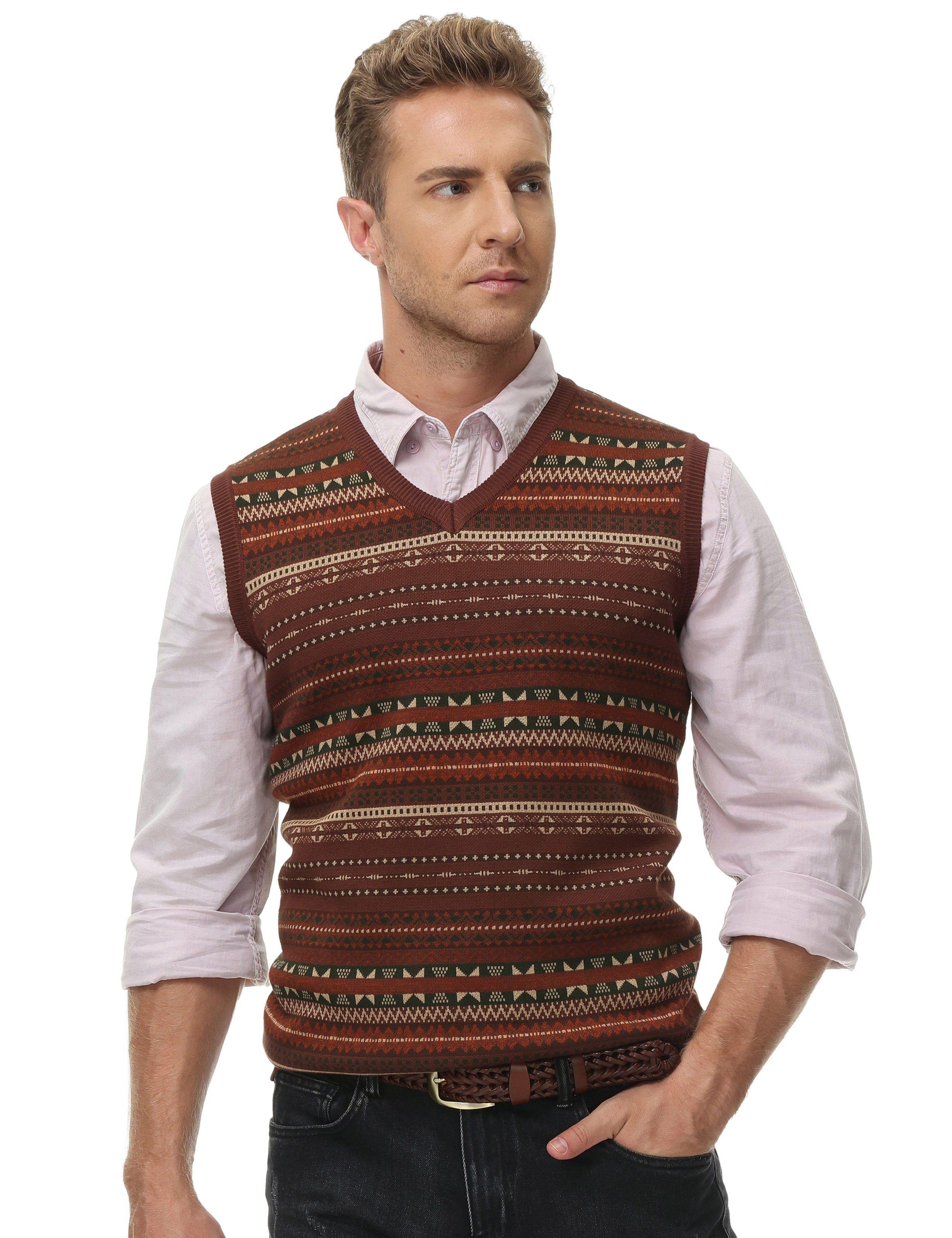 Men Vintage Sweater Vest Stylish V-Neck Sleeveless Sweater Pullover Knitwear sold by Paul Jones