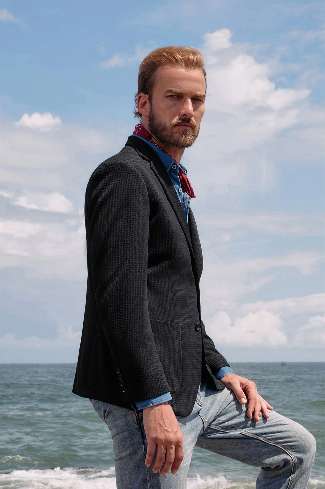 Mens Casual Knit Blazers Two Buttons Lightweight Business Sport Coat sold by Paul Jones product image thumbnail 5