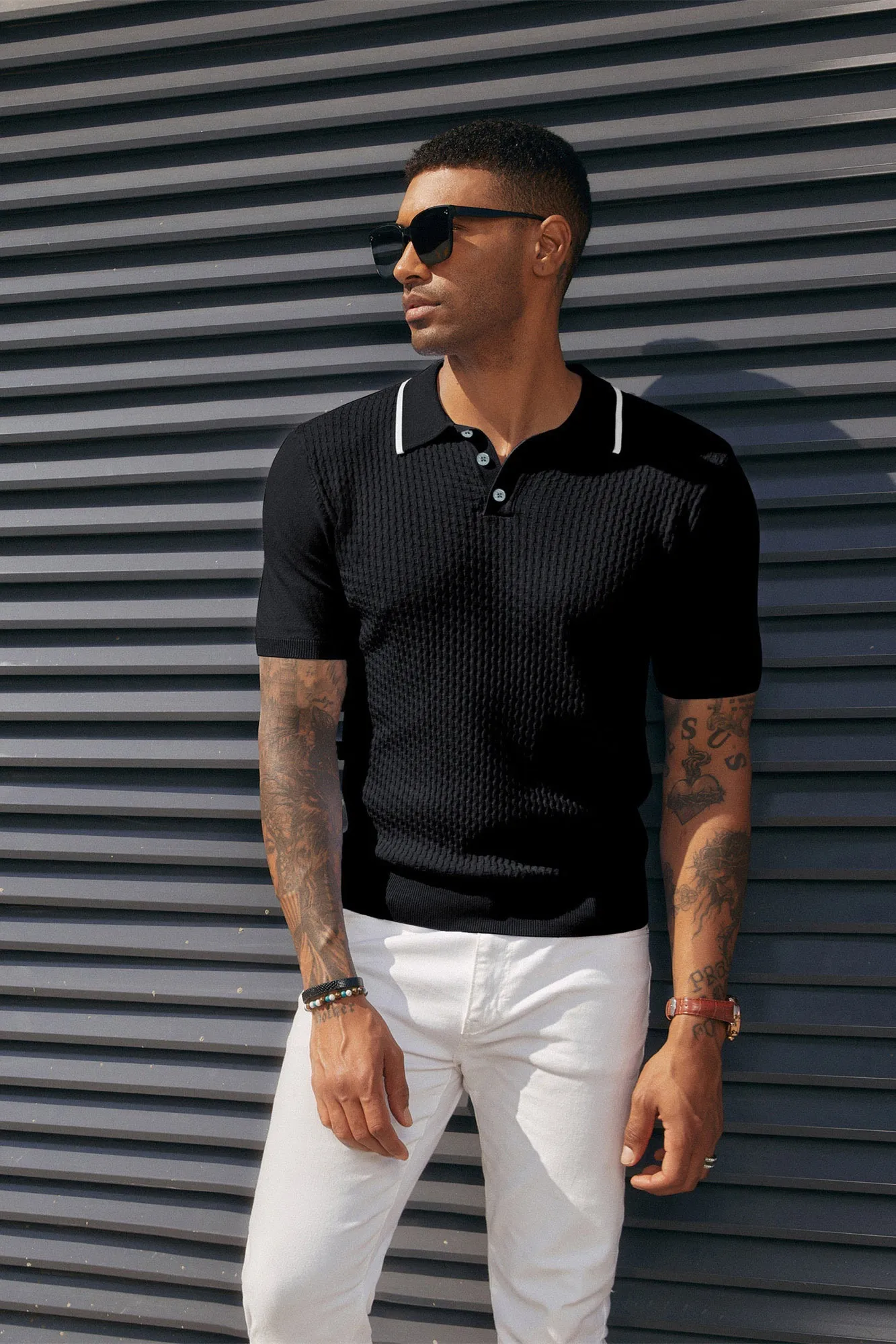 Men's Short Sleeve Knit Polo Shirts Waffle Texture Knit Shirt sold by Paul Jones product image thumbnail 5