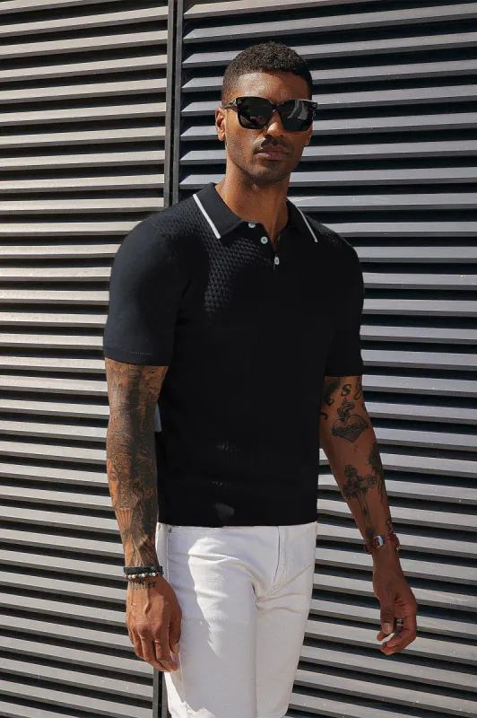 Men's Short Sleeve Knit Polo Shirts Waffle Texture Knit Shirt sold by Paul Jones