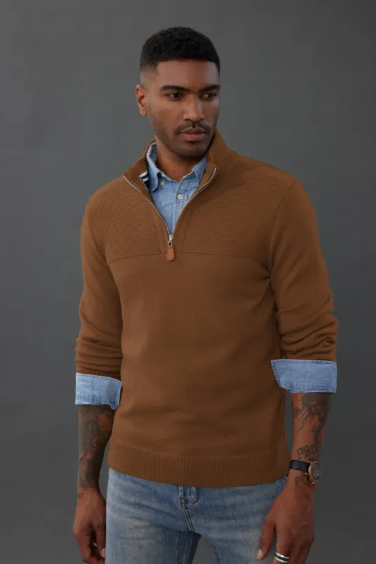 Men's Quarter Zip Sweater Slim Fit Leisure Pullover Sweater Mock Neck Polo Sweaters sold by Paul Jones