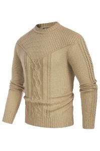 Mens Crewneck Sweater Lightweight Slim Fit Long Sleeve Cable Knitted Sweater sold by Paul Jones