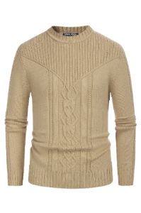 Mens Crewneck Sweater Lightweight Slim Fit Long Sleeve Cable Knitted Sweater sold by Paul Jones