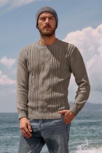 Mens Crewneck Sweater Lightweight Slim Fit Long Sleeve Cable Knitted Sweater sold by Paul Jones