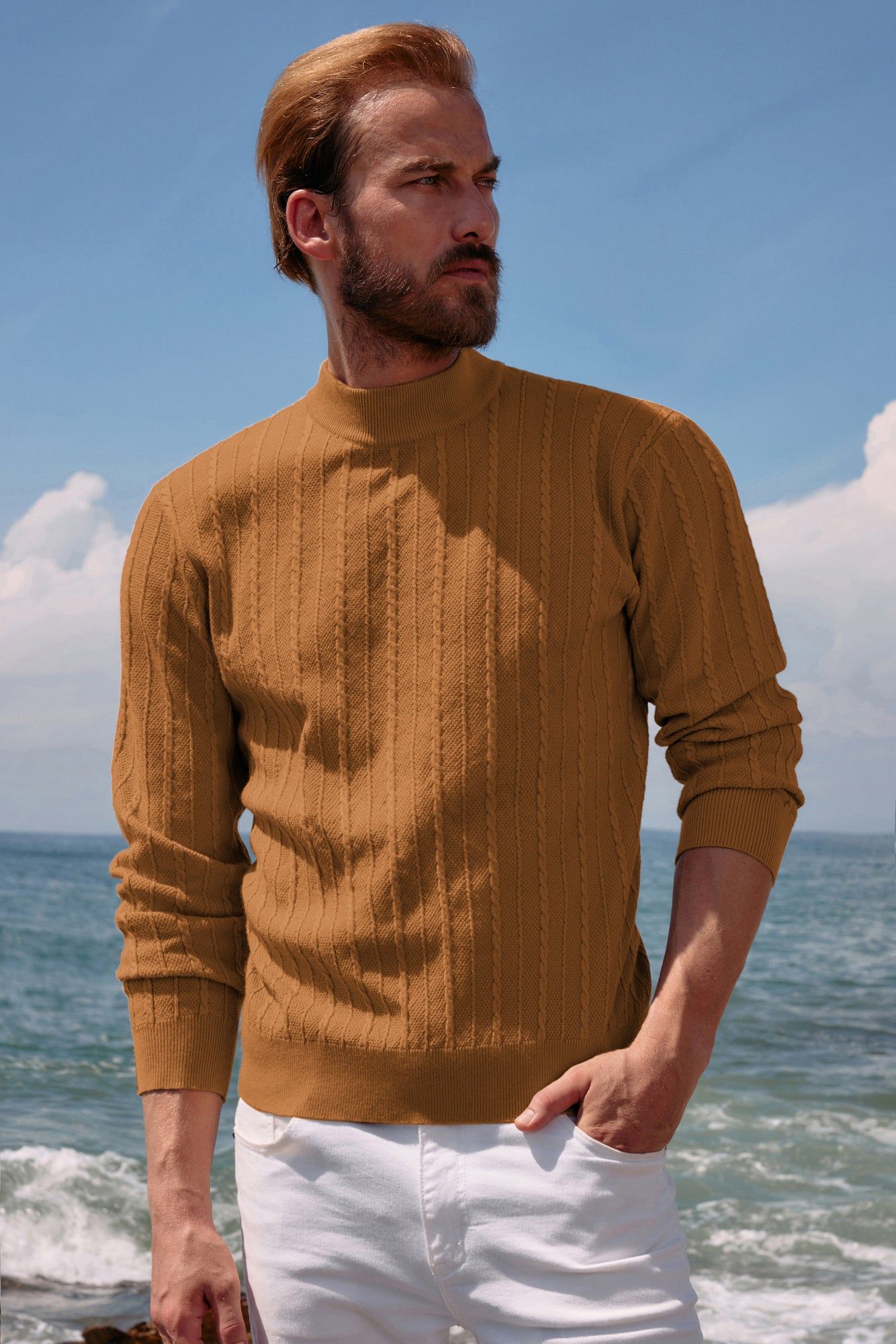 Men's Casual Cable Knitted Sweater Mock Turtleneck Pullover Sweater sold by Paul Jones product image thumbnail 2