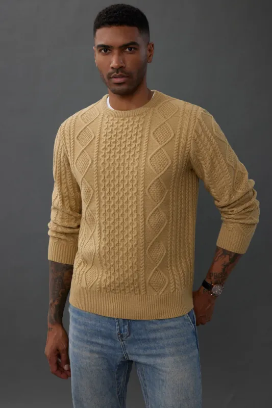 Men's Cable Knitted Sweater Long Sleeve Crew Neck Pullover Jumper Knitwear sold by Paul Jones